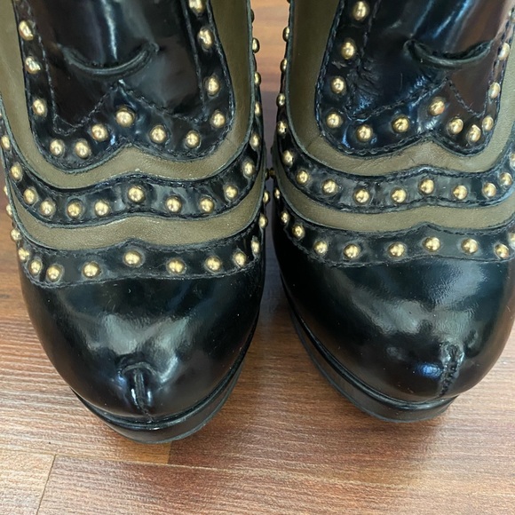 Asos, black/green leather ankle booties, UK Size 4/US 6, Platform,heel height 5” - Picture 2 of 13